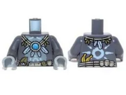 Torso Gorilla with Utility Belt, Feather and Vine Necklace with Dark Azure Round Jewel (Chi) Pattern / Dark Bluish Gray Arms / Light Bluish Gray Hands