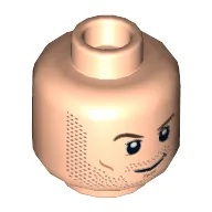Minifig Head Star-Lord (Peter Quill) / Winter Soldier / Owen Grady, Beard Stubble, Brown Eyebrows, Smiling / Angry Clenched Teeth Print / Light Nougat