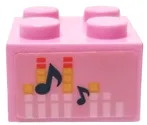 Brick 2 x 2 with Dark Blue Music Notes and White, Coral and Bright Light Yellow Equalizer Bars Pattern (Sticker) - Set 41411