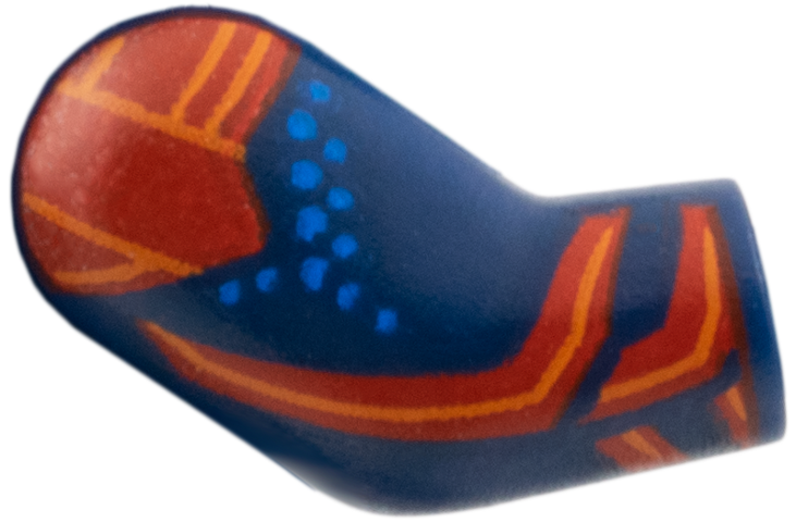 Lego Arm, Right with Red Pauldron, Cuff, and Stripe, Orange Trim and Blue Dots Pattern