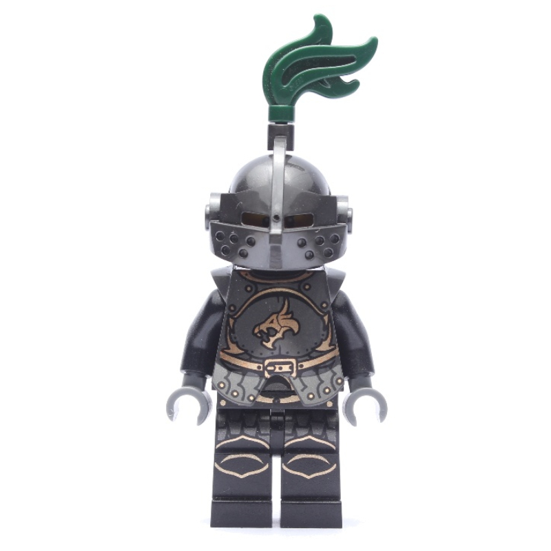 Lego Dragon Knight, Black, Armor, Helmet with Dark Green Plume, Goatee Beard