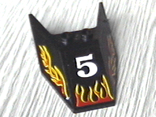 Lego Windscreen 6 x 4 x 1 1/3 with Bottom Tabs and Hollow Studs with Number 5 and Red Flames Pattern (Stickers) - Set 6568