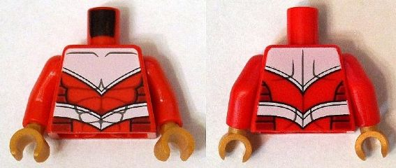 Lego Torso Armor White with Black Muscles Outline and White Belt Pattern / Red Arms / Pearl Gold Hands