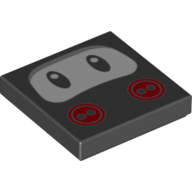 Lego Tile 2 x 2 with Eyes and Red Buttons Print (Ninji Face) / Black