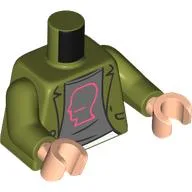 Torso, Jacket, Dark Bluish Grey Shirt, Coral Head Outline Print, Olive Green Arms, Light Nougat Hands / Olive Green