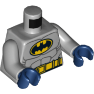 Lego Torso Batman Logo in Yellow Oval with Muscles and Yellow Belt Front and Back Print, Light Bluish Gray Arms, Dark Blue Hands / Light Bluish Gray