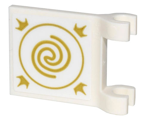 Lego Flag 2 x 2 Square with Flared Edge with Gold Curly Spiral Lines, Circle, and Crowns Pattern on Both Sides (Stickers) - Set 43205