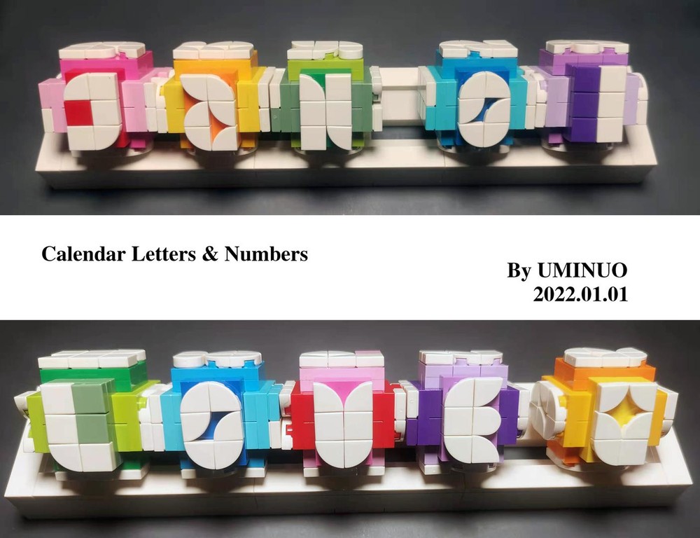 Lego Calendar with Letters and Numbers in 2x3 in 5 colors