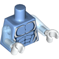 Lego Torso Bare Chest, Dark Blue Muscles Outline and White Edges Print, Trans-Medium Blue Arms, White Hands / Medium Blue