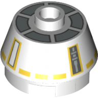 Lego Brick Round 2 x 2 Truncated Cone with Orange and Gray Droid Print (R5-F7) / White