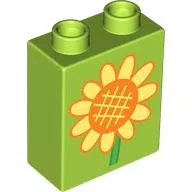 Duplo Brick 1 x 2 x 2 with Sunflower Print / Lime