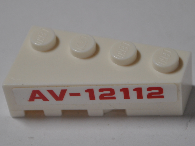 Lego Wedge 4 x 2 Right with Red 'AV-12112' Pattern (Sticker) - Set 76049