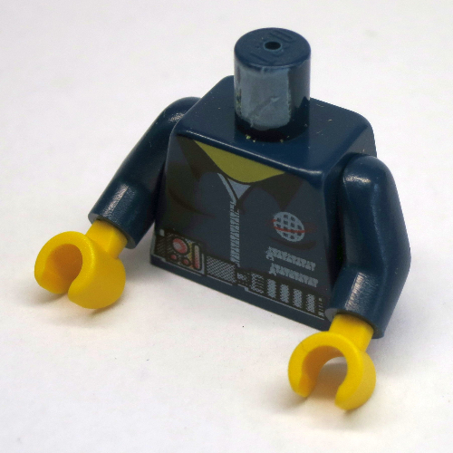 Lego Torso Shirt with Alpha Team Logo, Zipper, Utility Belt and Gauge Print, Dark Blue Arms, Yellow Hands / Dark Blue