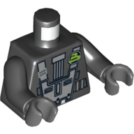 Lego Torso Space Police 3 with Blacktron II Logo Print, Black Arms, Dark Bluish Gray Hands / Black