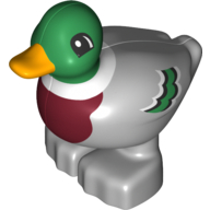 Lego Duplo Animal Duck with Bright Light Orange Bill, Green Head and Feathers, Dark Red Chest / Light Bluish Gray