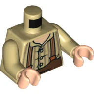 Torso, Shirt with Buttons, Dark Tan Stripes and Brown and Dark Orange Suspenders Print, Tan Arms, Light Nougat Hands / Tan
