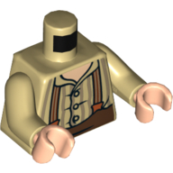 Lego Torso Shirt with Buttons, Dark Tan Stripes and Brown and Dark Orange Suspenders Print, Tan Arms, Light Nougat Hands / Tan