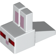 Lego Animal Body Part, Rabbit Head Blocky with Red Eyes, Pink Ears Print / White