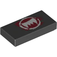 Tile 1 x 2 with White Fangs and Dark Red Print / Black