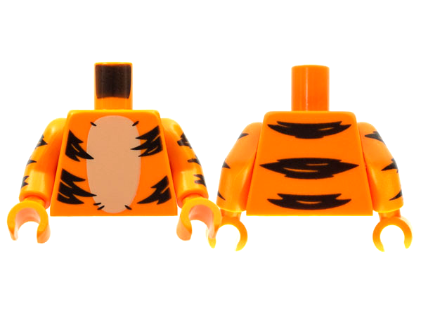 Lego Torso Tan Stomach, Black Stripes Pattern / Orange Arms with 3 Black Stripes (Tiger) Pattern / Orange Hands