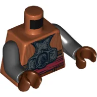 Torso Armour Plates with Back Straps and Dark Red Sash Print, Black Arms, Reddish Brown Hands / Dark Orange