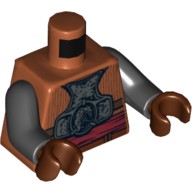 Lego Torso Armour Plates with Back Straps and Dark Red Sash Print, Black Arms, Reddish Brown Hands / Dark Orange