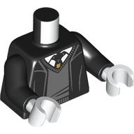 Lego Torso, Jacket/Robe, Dark Bluish Grey Sweater, Tie, White Shirt print, Black Arms, White Hands / Black