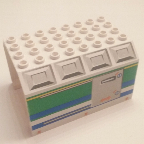 Lego Aircraft Fuselage Angular Top 6 x 8 x 4 with Door on Blue, Green, and Yellow Stripes Print