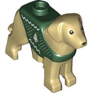 Lego Animal, Dog, Standing with Dark Green Vest, White Christmas Tree print / Tan