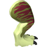 Lego Animal Body Part, Dinosaur, Tyrannosaurus Rex Leg, Right, with Pin Dark Red Markings on Olive Green Print / Yellowish Green
