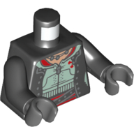 Lego Torso Jacket, Open over Sand Green Hoodie, Necklace Print, Black Arms, Dark Bluish Gray Hands / Black