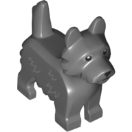 Lego Animal, Dog, Terrier with Black Eyes and Nose and Light Bluish Grey Fur Lines Print (Toto) / Dark Bluish Gray