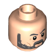 Lego Minifig Head Alfred Pennyworth, Dark Bluish Gray Eyebrows and Full Beard with Light Bluish Gray Highlights, Neutral Closed Mouth / Smile Open Mouth Print / Light Nougat