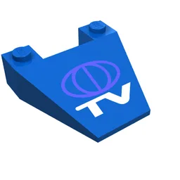 Brick Wedged, Sloped 4 x 4 Taper with TV Logo Print / Blue