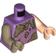 Lego Torso, Odd Arms and Hands, Tank Top with Paisley Decorations, One Button, Mud Print, Left Dark Tan Arm and Hand, Right Light Nougat Arm and Hand / Medium Lavender