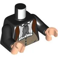 Torso, Jacket, Dark Red Collar, White Shirt, Dark Bluish Grey Tie, Dark Tan Undershirt Print, Black Arms, Light Nougat Hands / Black