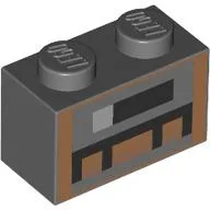 Brick 1 x 2 with Pixelated Fireplace Print / Dark Bluish Gray
