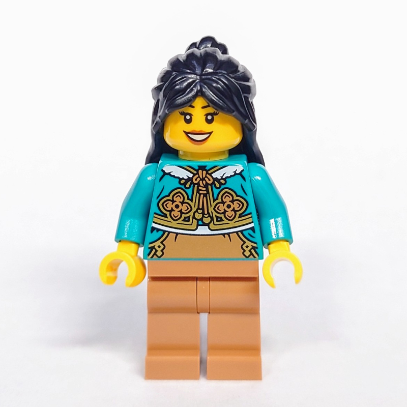 Lego Dark Turquoise Torso, Medium Nougat Legs, Black Hair
