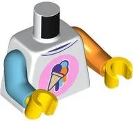 Torso Shirt with Tan Ice Cream Cone with Dark Purple, Medium Azure, and Orange Scoops on Bright Pink Circle Pattern / Orange Arm Left / Medium Azure Arm Right / Yellow Hands