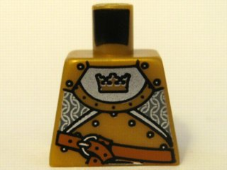 Lego Torso Castle Fantasy Era Gold Knight Armor with Crown, Dark Orange Belt with Silver Buckle Pattern