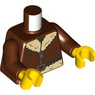Lego Torso, Jacket, Tan Fur, Copper Zipper, Belt Buckle, Black Belt print, Reddish Brown Arms, Yellow Hands / Reddish Brown