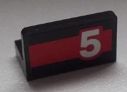 Panel 1 x 2 x 1 with White '5' on Red Stripe Pattern Model Right Side (Sticker) - Set 60025