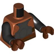 Lego Torso Armour Chest Plate with Back Straps and Dark Red Sash Print, , Black Arms, Reddish Brown Hands / Dark Orange