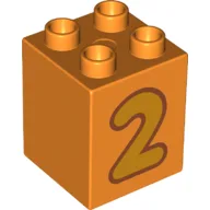 Duplo Brick 2 x 2 x 2 with Yellow '2' Print / Orange