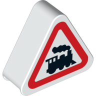 Lego Duplo Brick 1 x 3 x 2 Triangle Road Sign with Steam Engine Print / White