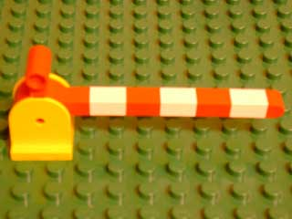 Lego Duplo, Train Crossing Gate Base with Red Duplo, Train Crossing Gate Crossbar with Large Handle with White Stripes Pattern