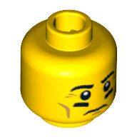 Lego Minifig Head Football Player, Eyebrows, Cheek Lines and Black Underlined Eyes Print / Yellow