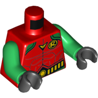 Lego Torso Bodysuit, Yellow 'R' Symbol and Yellow Belt with Round Buckle Print (Robin), Green Arms, Black Hands (Batman Robin)