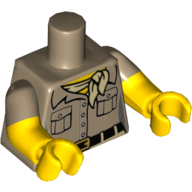 Lego Torso, Dual Molded Arms, Shirt with 2 Pockets, Tan Scarf and Black Belt with Gold Buckle Print, Dark Tan Sleeves Pattern, Yellow Arms and Hands / Dark Tan
