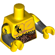 Lego Torso, Dual Molded Arms, Bare Chest with Dragon Tattoo and Boar Head Belt print, Yellow Sleeves Pattern, Pearl Titanium Arms with Dragon on Right Arm print, Yellow Hands / Yellow